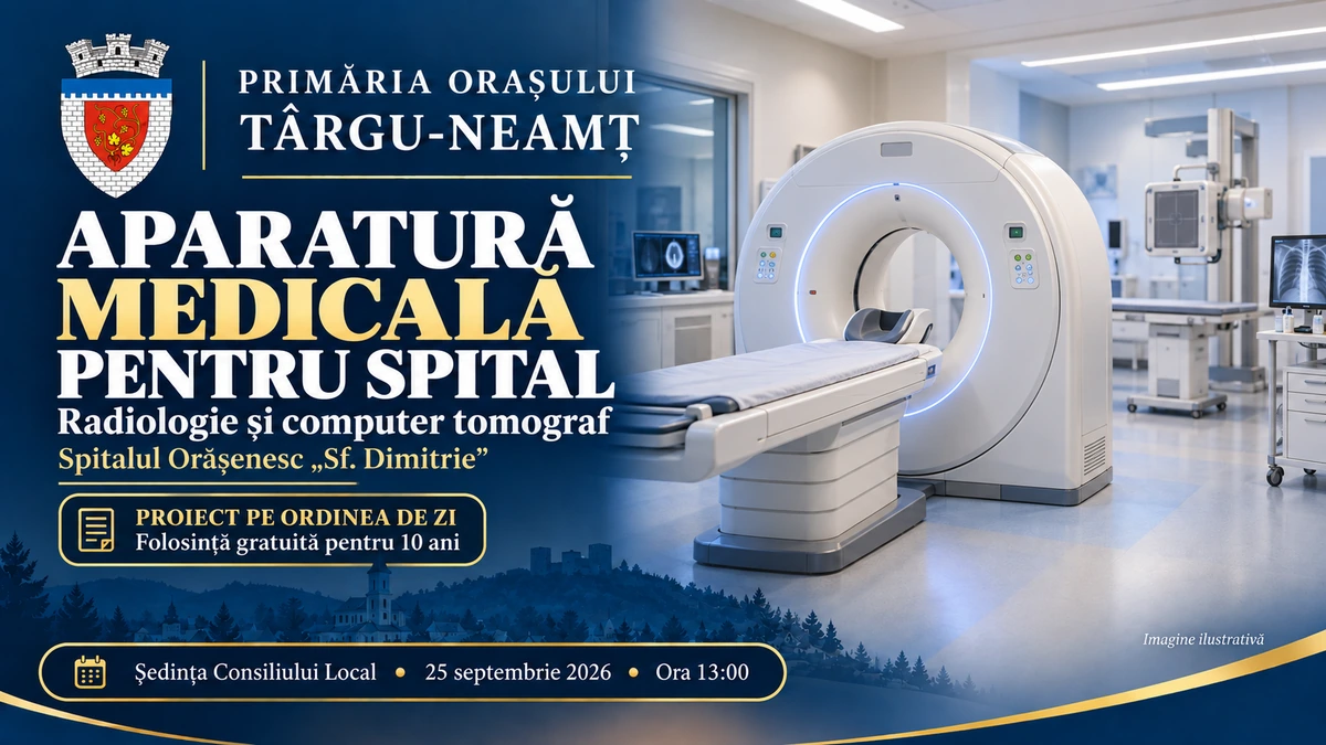 Imagine ilustrativă despre proiectul de dare în folosință gratuită pentru 10 ani a computerului tomograf și aparatului de radiologie către Spitalul Orășenesc Sf. Dimitrie Târgu-Neamț