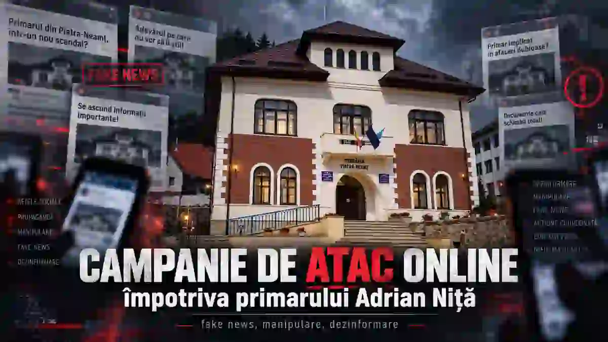 Ilustrație editorială generată cu AI pentru articolul despre campania online la Piatra-Neamț.