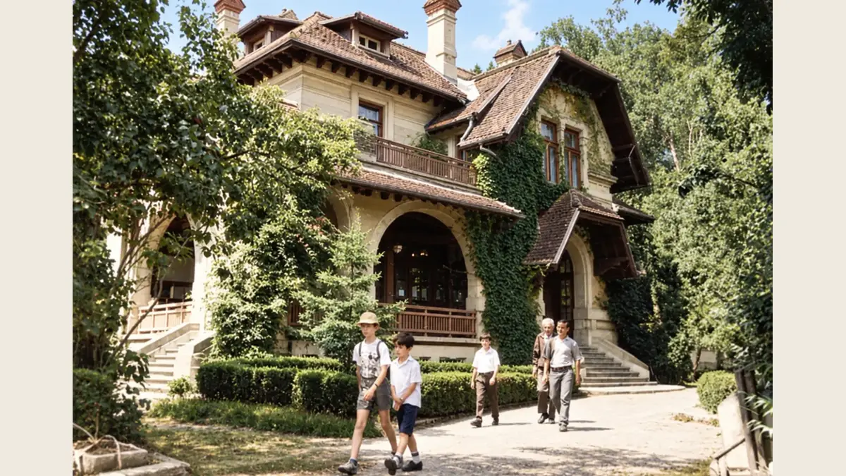 Casa Pionierilor din Piatra-Neamț, Casa Lalu, într-o fotografie de epocă restaurată și colorizată digital.