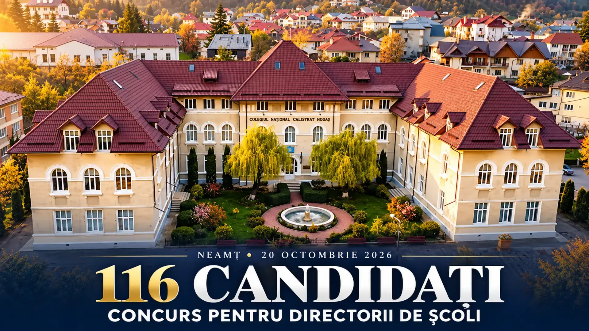 Colegiul Național Calistrat Hogaș din Piatra-Neamț, copertă ilustrativă pentru concursul de directori din 20 octombrie 2026.