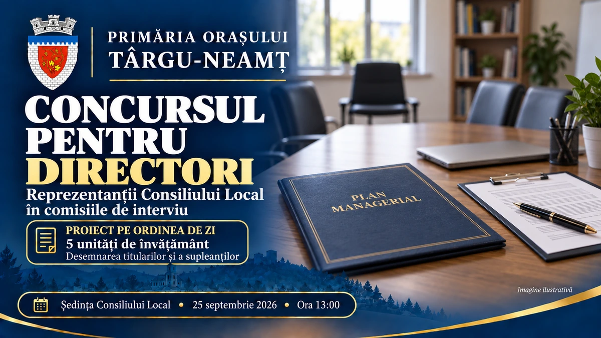 Imagine ilustrativă despre desemnarea reprezentanților Consiliului Local Târgu-Neamț în comisiile de interviu pentru concursurile de directori din cinci unități de învățământ