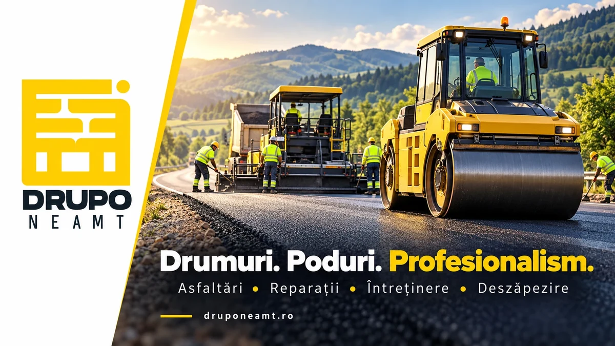 Grafică de promovare DRUPO Neamț – servicii de infrastructură rutieră