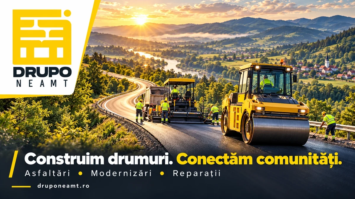Grafică de promovare DRUPO Neamț – servicii de infrastructură rutieră