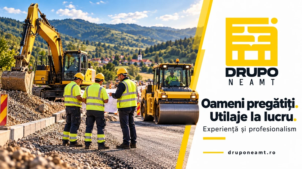 Grafică de promovare DRUPO Neamț – servicii de infrastructură rutieră