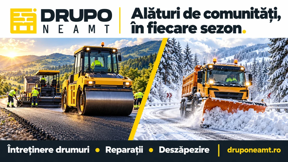 Grafică de promovare DRUPO Neamț – servicii de infrastructură rutieră