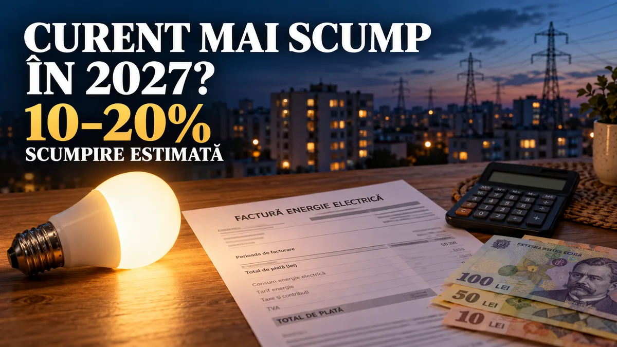 Ilustrație: scumpire estimată a energiei electrice cu 10–20% în 2027.