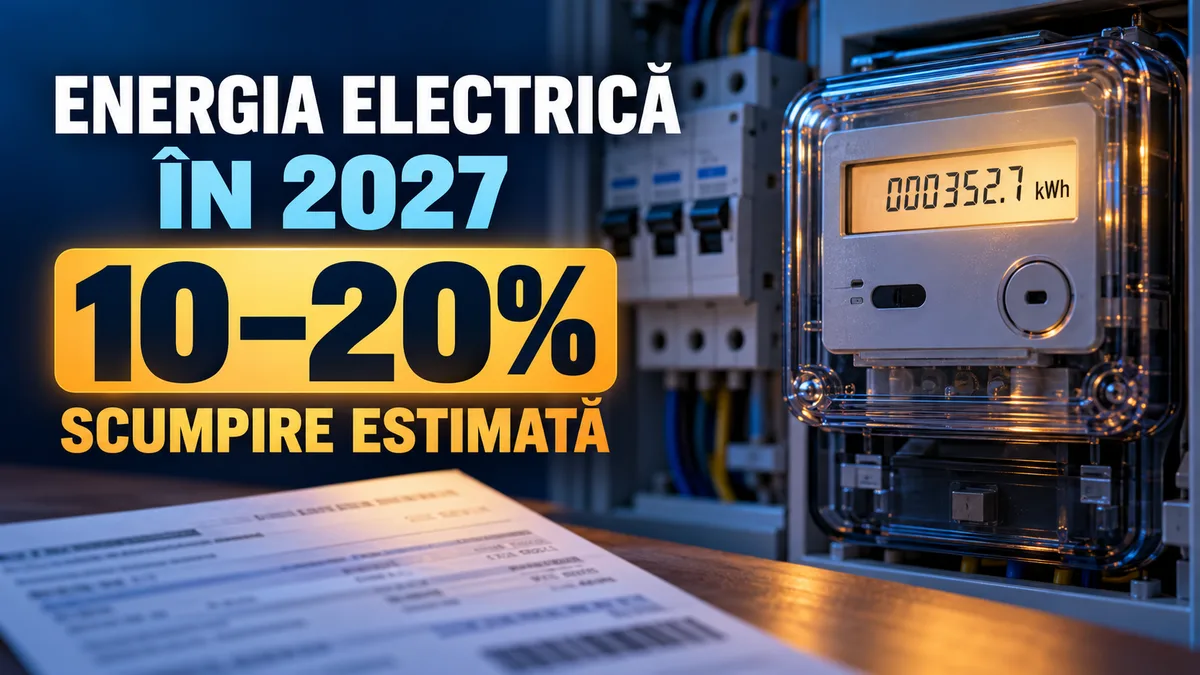 Ilustrație: scumpire estimată a energiei electrice cu 10–20% în 2027.