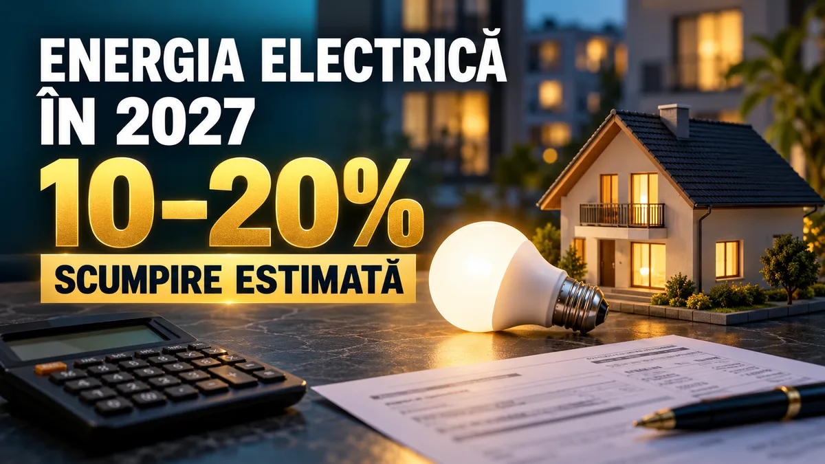Ilustrație: scumpire estimată a energiei electrice cu 10–20% în 2027.
