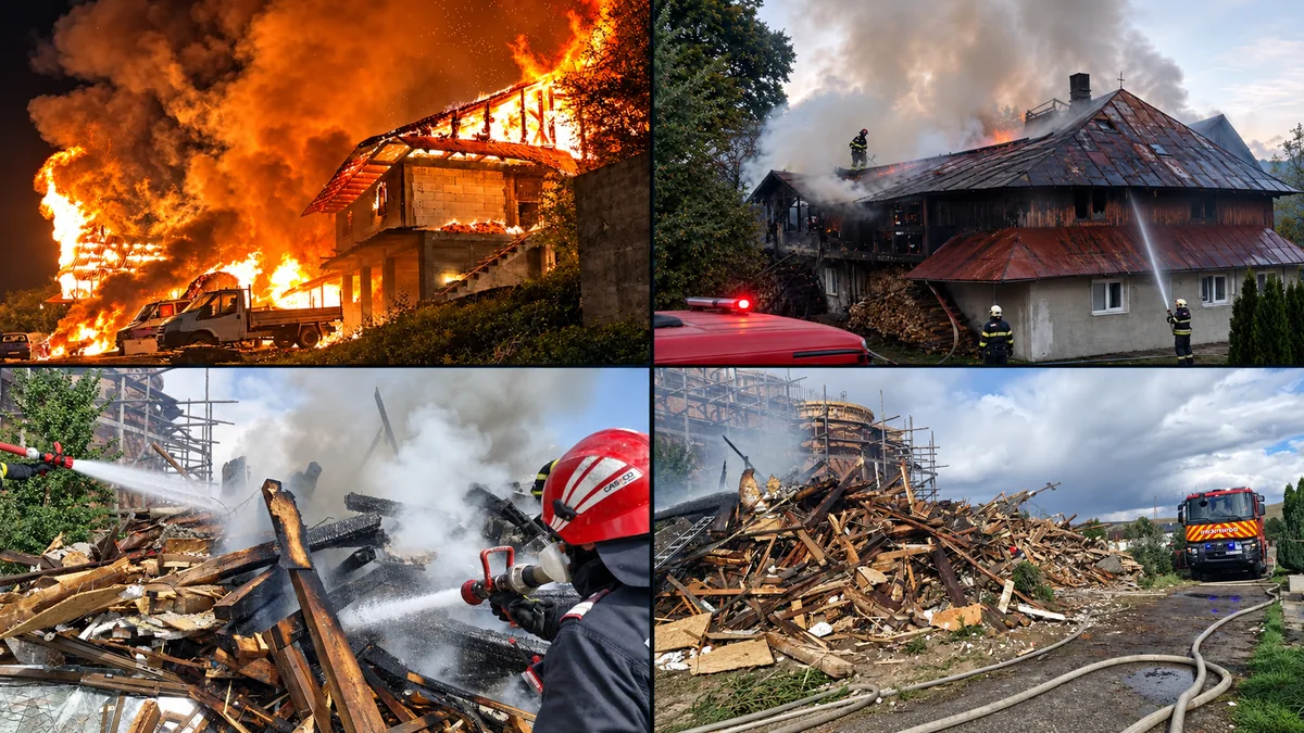 Colaj cu incendii la Mănăstirea Bisericani și intervenția pompierilor la materialele arse din Cimitirul Pietricica