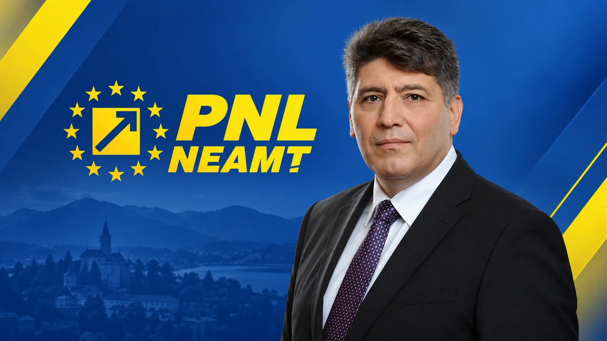 Laurențiu Dan Leoreanu, alături de sigla PNL Neamț