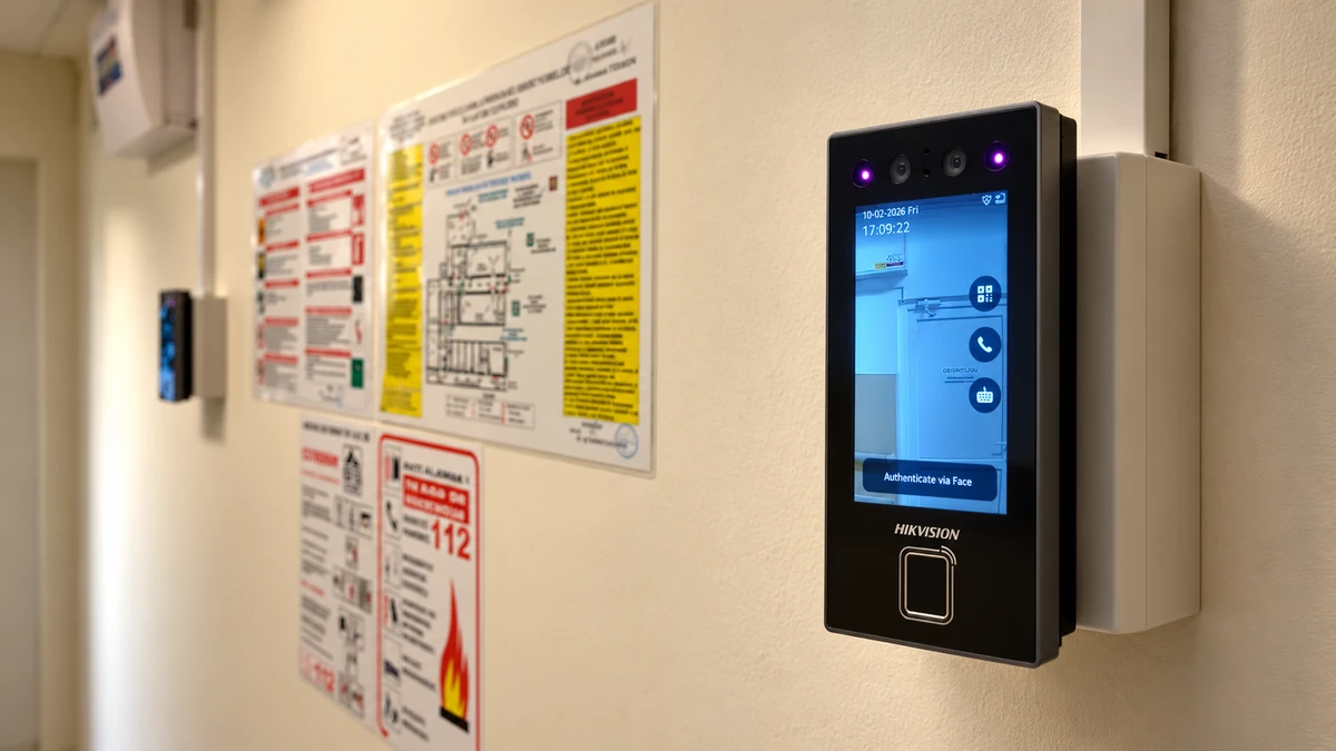 Terminale de pontaj electronic montate pe peretele Spitalului Județean de Urgență Piatra-Neamț.