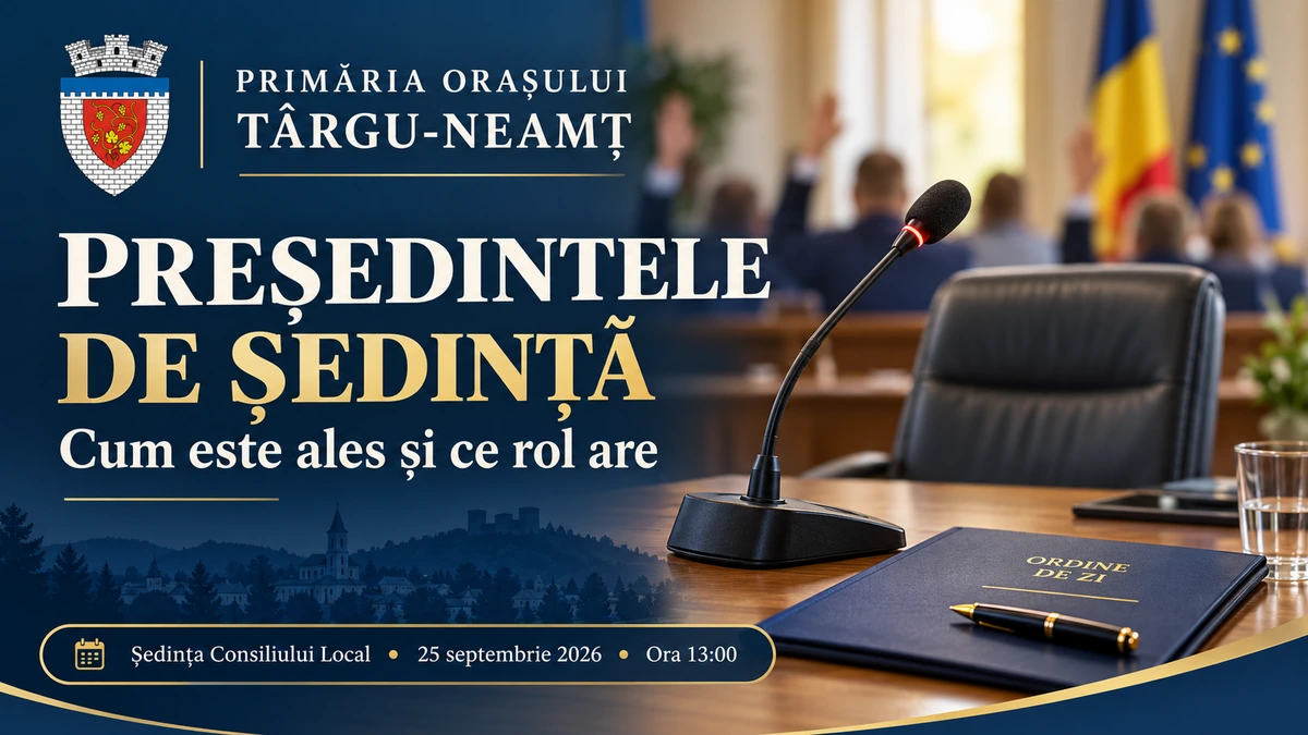 Ilustrație despre alegerea și rolul președintelui de ședință al Consiliului Local Târgu-Neamț, proiect propus pentru 25 septembrie 2026