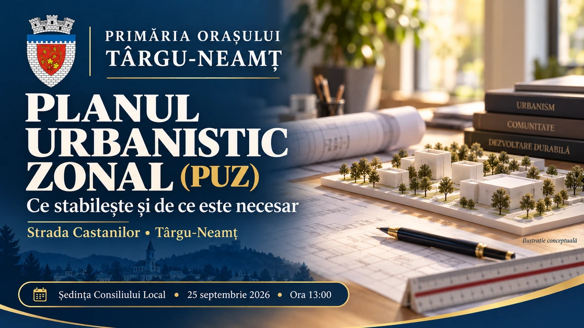 Ilustrație conceptuală despre Planul Urbanistic Zonal pentru locuințe colective și spații comerciale pe strada Castanilor din Târgu-Neamț