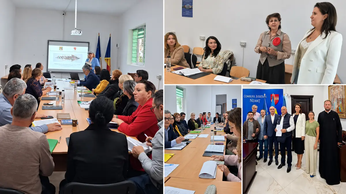 Colaj cu participanții la lansarea proiectului Rural Plus și reprezentanți ai Consiliului Județean Neamț