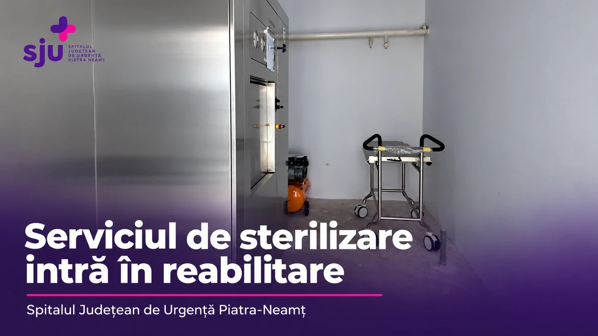 Aparatură și cărucior în spațiul serviciului de sterilizare de la Spitalul Județean Piatra-Neamț