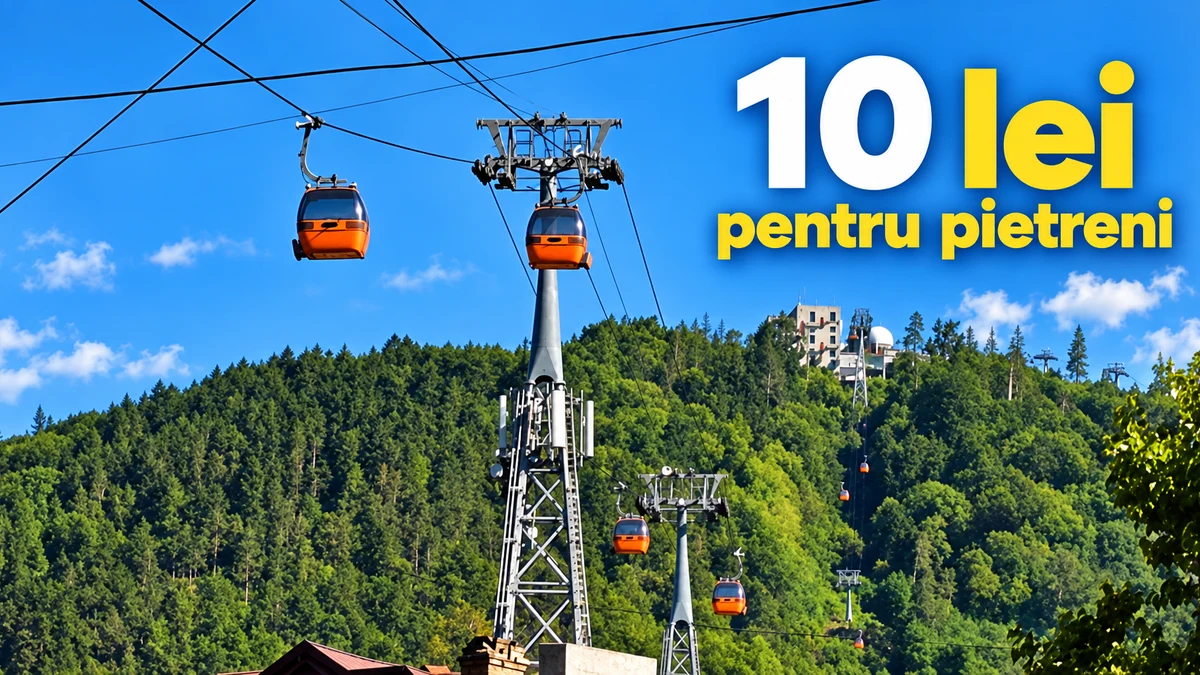 Telegondola din Piatra-Neamț, cu mesajul 10 lei pentru pietreni